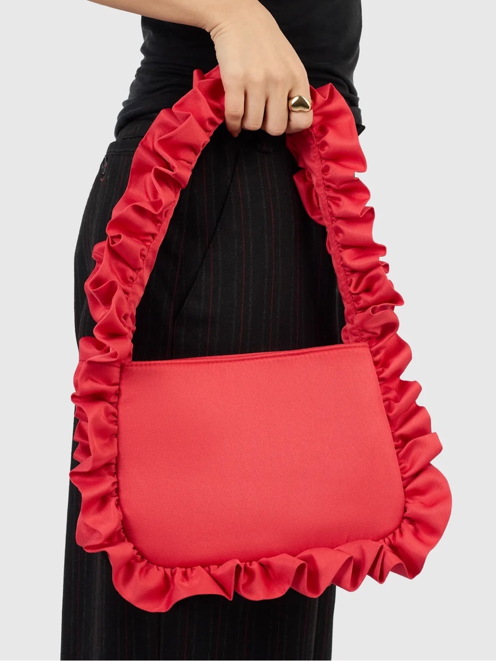 Red Ruffle Baguette Shoulder Bag by Baggy London